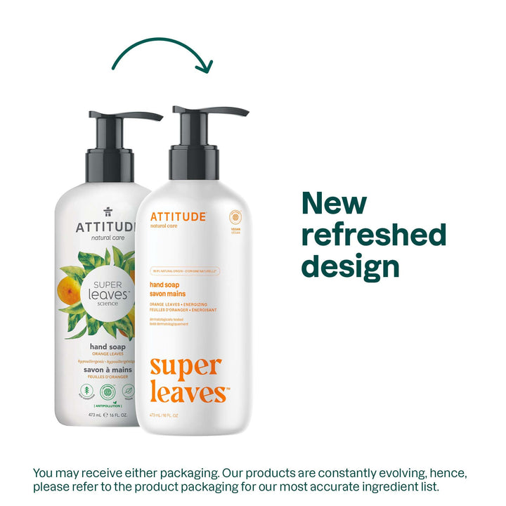 Natural Hand Soap by ATTITUDE: EWG VERIFIED Hand Soap, Hypoallergenic, Dermatologist Tested & Vegan | Super leaves Hand Soap - Orange Leaves (16 oz)