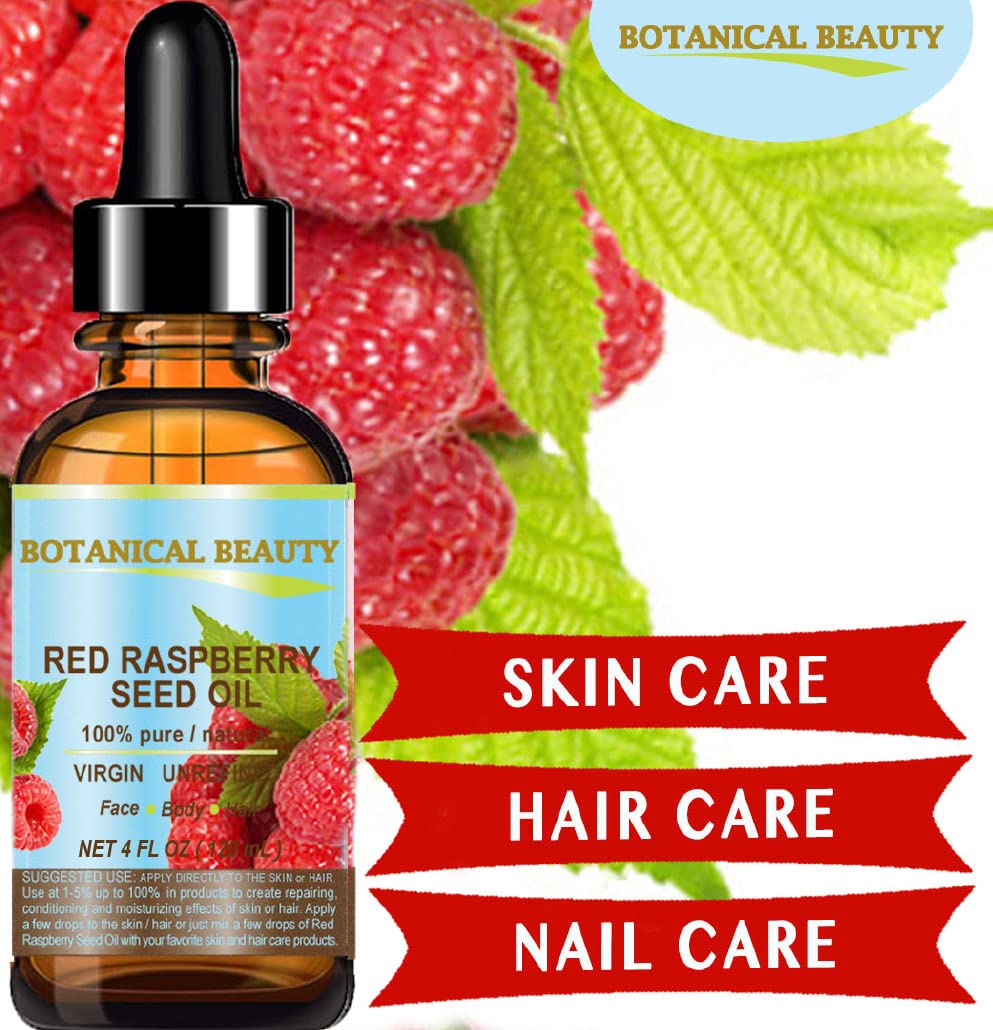 Botanical Beauty RED RASPBERRY SEED OIL 100% Pure Natural Virgin Unrefined Undiluted Cold Pressed Carrier Oil for Face, Skin, Hair, Body, Nails 1 Fl.oz.- 30 ml. Rich in Vitamin C, Vitamin E