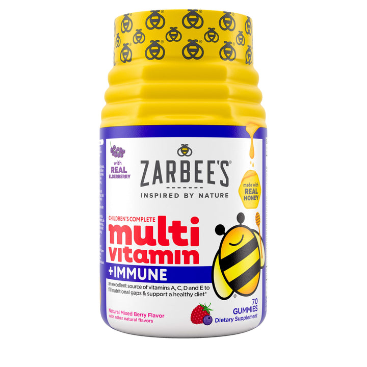 Zarbee's Complete Kids Multivitamin Gummies + Immune Support, Children Vitamins Gummy with Vitamin A, C, D3, E, B6, B12, Folic Acid & Total B-complex, 70 Count