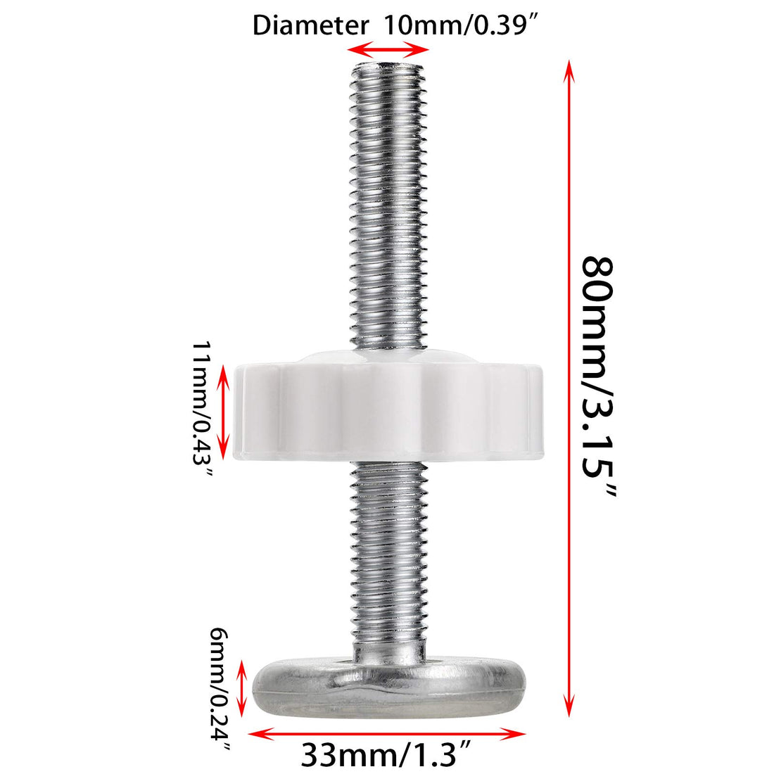 OwnMy M10 (10mm/0.39) Gate Adapters 4PCS Gate Threaded Spindle Rod Accessory Pressure Gate Replacement Parts Screw Mounted Bolts Kit for Stair Railing/Pets Doors, White