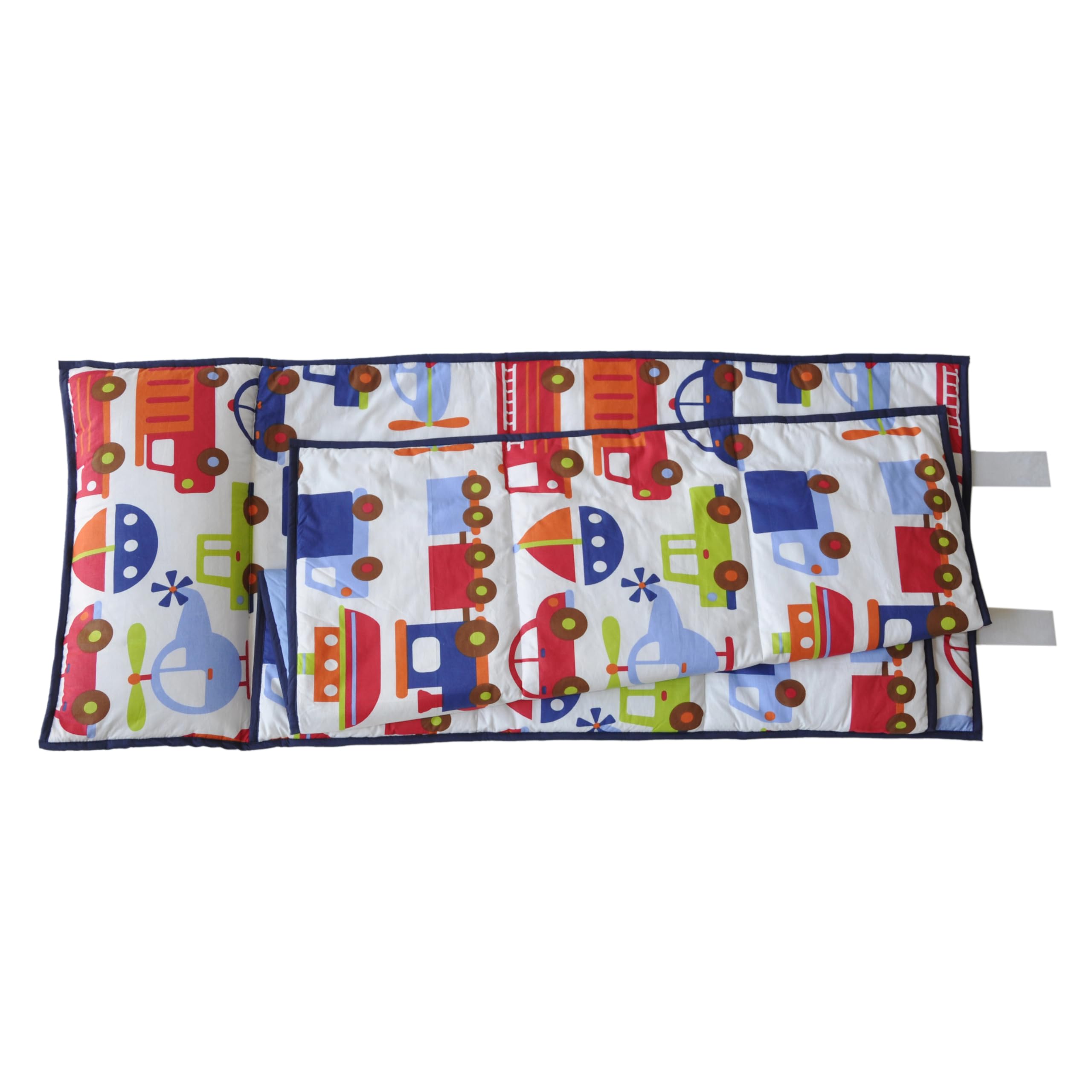 Bacati - 100% Cotton Percale Breathable Fabrics Nap Mat with Pillow for Toddler Boys, Measures 50 x 20 x 1.5 Inches, Ideal for Daycare and Preschool, BPA-Free (Transportation, Blue/Multi)