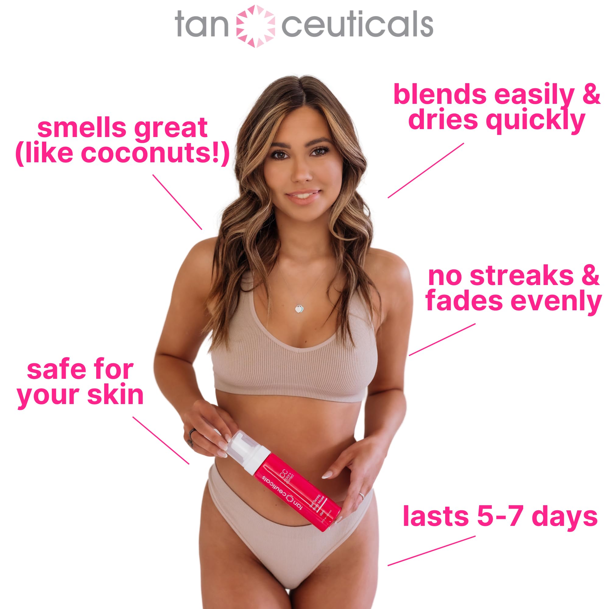 Tanceuticals Self Tanning Mousse - Healthy Ingredients and Fresh Coconut Scent Gives Instant, Long-Lasting Sunless Tan - Self Tanner in Dark Shade - 6.7 oz