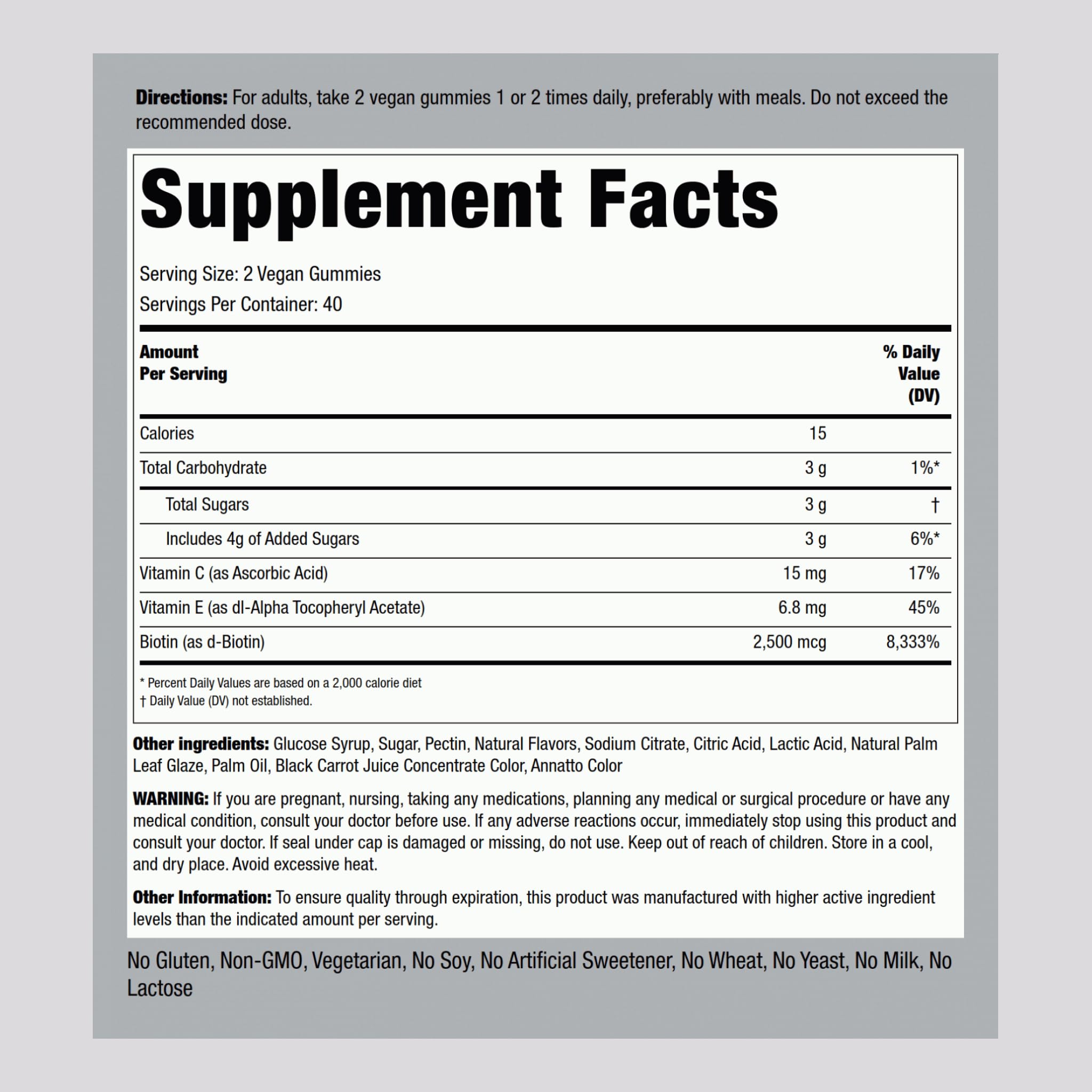 Piping Rock Hair Skin and Nails Vitamins | 80 Gummies | 2500 mcg of Biotin | Womens Multivitamin | with Vitamin C and E | Fruit Flavor | Non-GMO, Gluten Free Supplement
