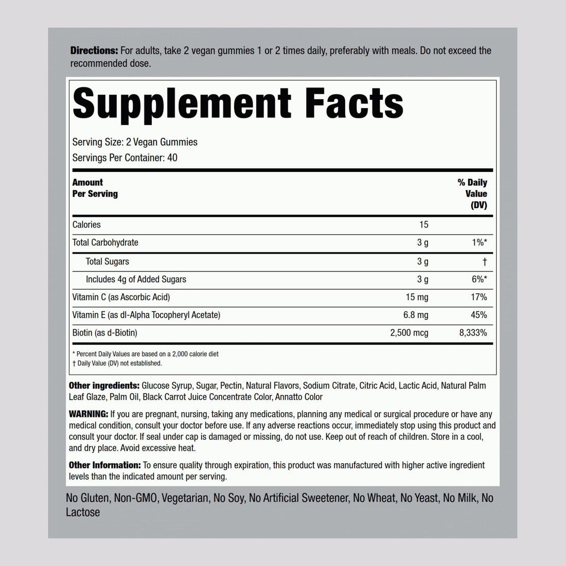Piping Rock Hair Skin and Nails Vitamins | 80 Gummies | 2500 mcg of Biotin | Womens Multivitamin | with Vitamin C and E | Fruit Flavor | Non-GMO, Gluten Free Supplement