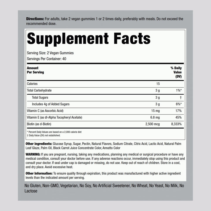 Piping Rock Hair Skin and Nails Vitamins | 80 Gummies | 2500 mcg of Biotin | Womens Multivitamin | with Vitamin C and E | Fruit Flavor | Non-GMO, Gluten Free Supplement