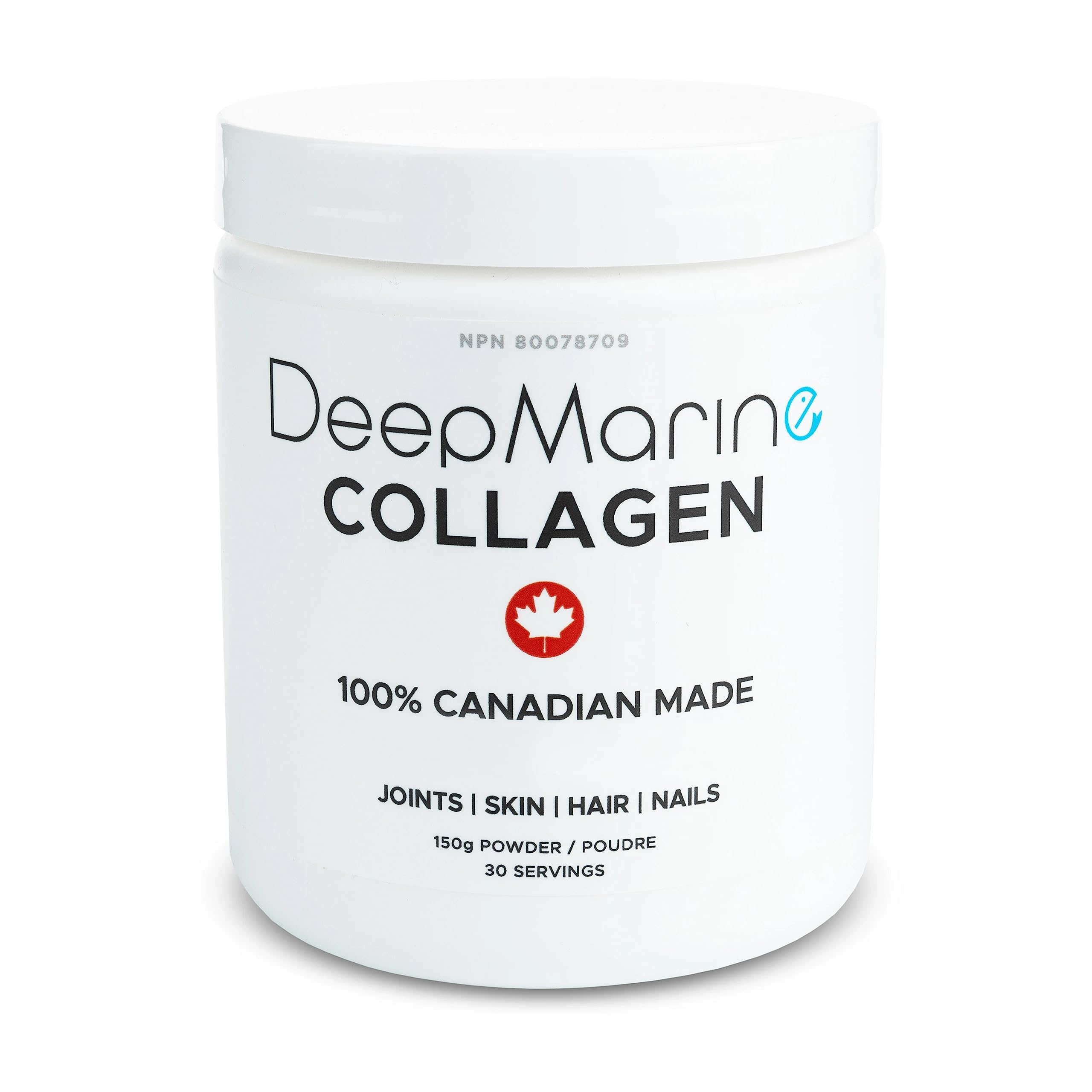 DeepMarine Collagen 100% Canadian Made Collagen Peptides, Wild-Caught Collagen Powder, Hydrolyzed Marine Collagen - 30 Day Supply - Gluten-Free, Tasteless, Odourless, Keto and Paleo Friendly