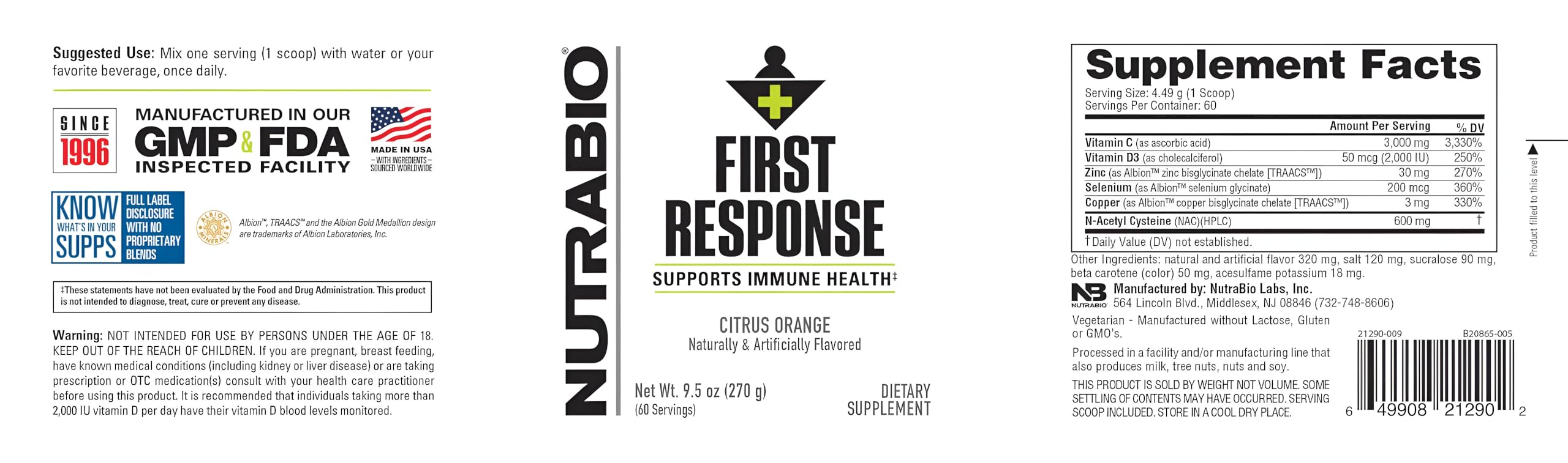 NutraBio First Response Vitamin Supplement, 270g – May Help Fortify Your Immune System for Everyday Health and Wellness