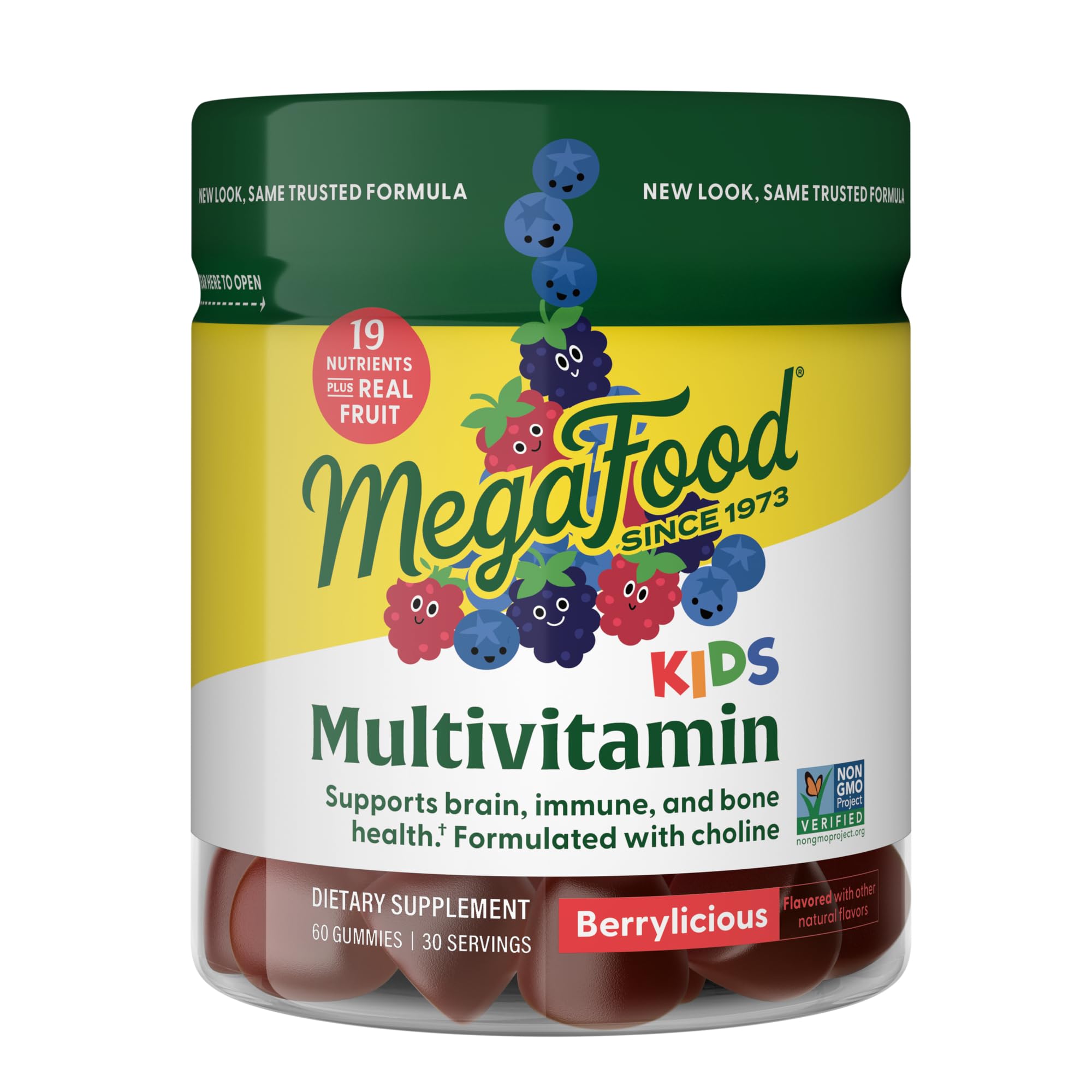 MegaFood Kids Multivitamin Gummies - Kids Vitamins - Age 4+ with Vitamin C, Vitamin D, Zinc, Choline, and Real Fruit - Brain & Immune Support - Berrylicious Flavor - 60 Gummies (30 Servings)