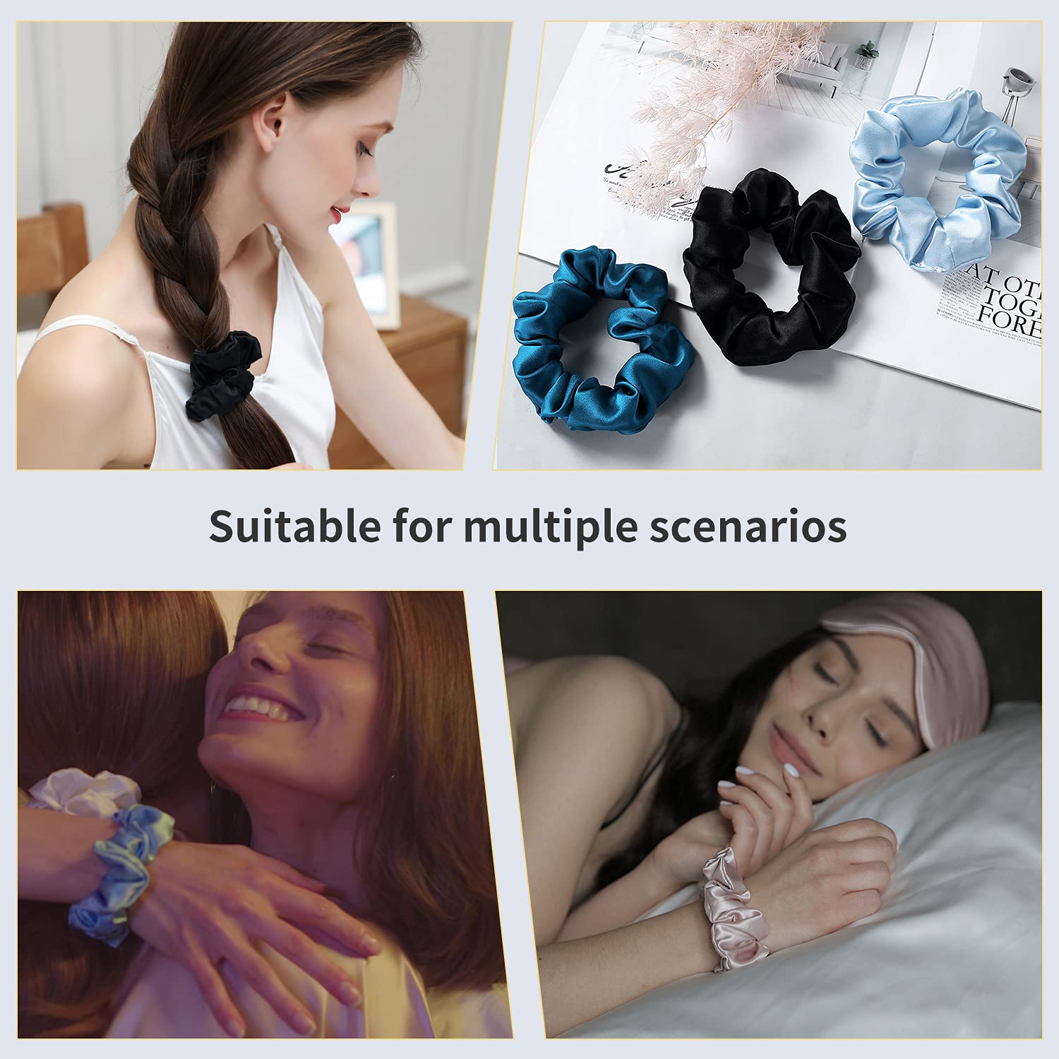 ZIMASILK 100% Mulberry Silk Hair Scrunchies,Best For Women And Girls’Hair.19MM Elastic Hair Bands for Ponytail Holder.Gentle And No hurt.(3 Packs, Burgundy, Black, Royal Blue)