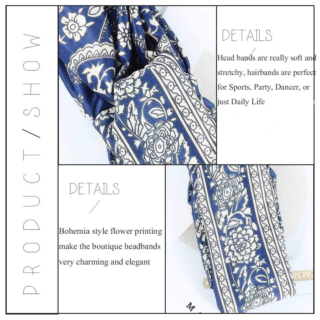 YBSHIN Boho Athletic Travel Headbands Cross Workout Head Wrap Knotted Turban Hair Scarf Yoga Elastic Printed Hair Band for Women and Girls(Pack of 3)