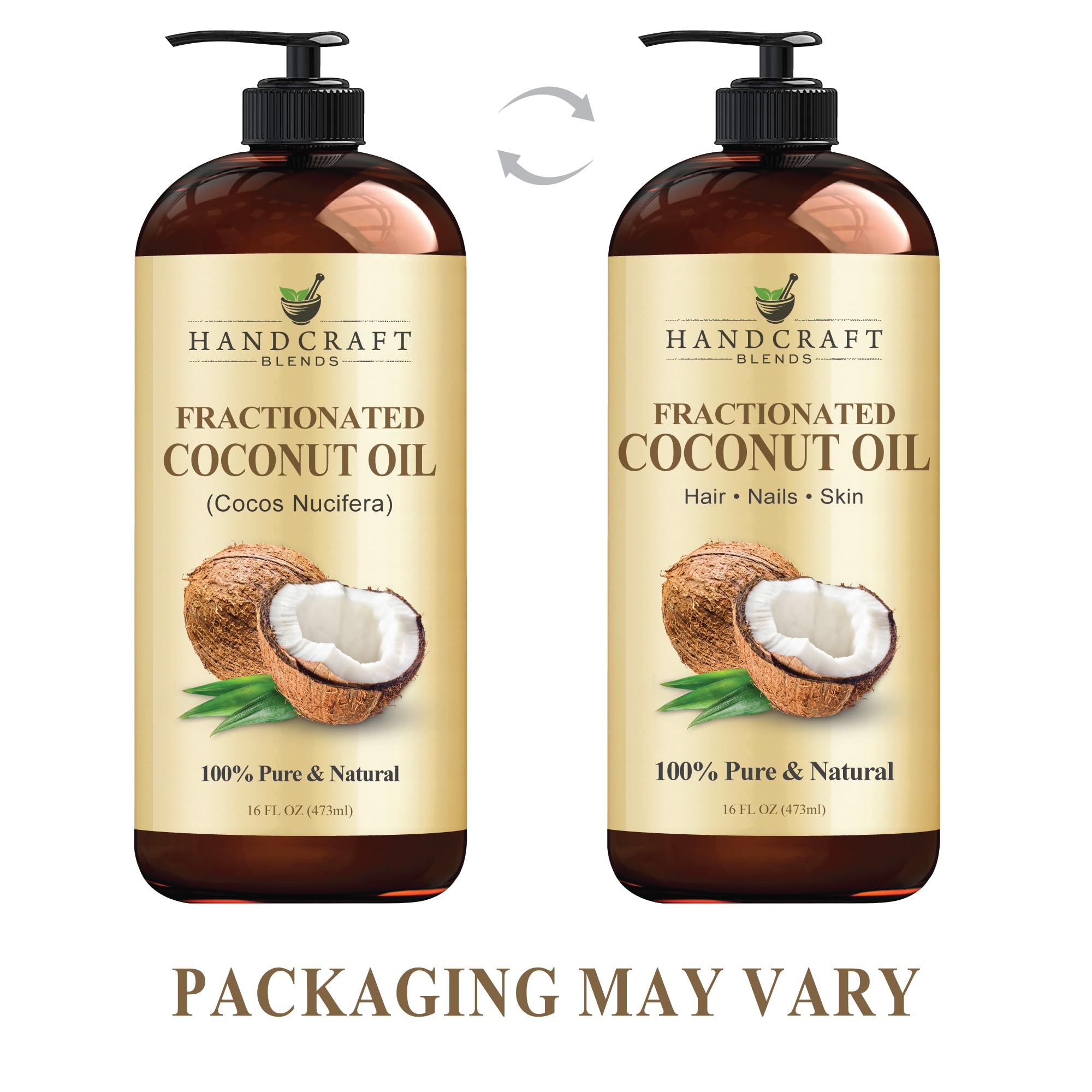 Handcraft Blends Fractionated Coconut Oil - 16 Fl Oz - 100% Pure and Natural - Premium Grade Carrier Oil for Skin, Hair and Body - Massage - Hair Tonic
