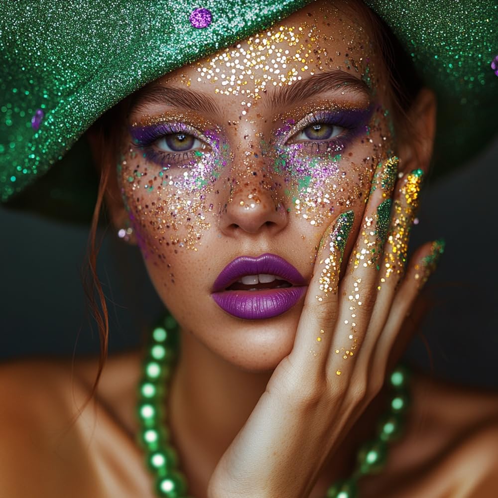 Mysense Green Body Glitter Gel,St Patricks Day Accessories, Mardi Gras Face Glitter Makeup,Chunky Mermaid Glitter Sequins for Face Eye Hair Decorations,Sparkling Glitter Face Paint for Women,30g