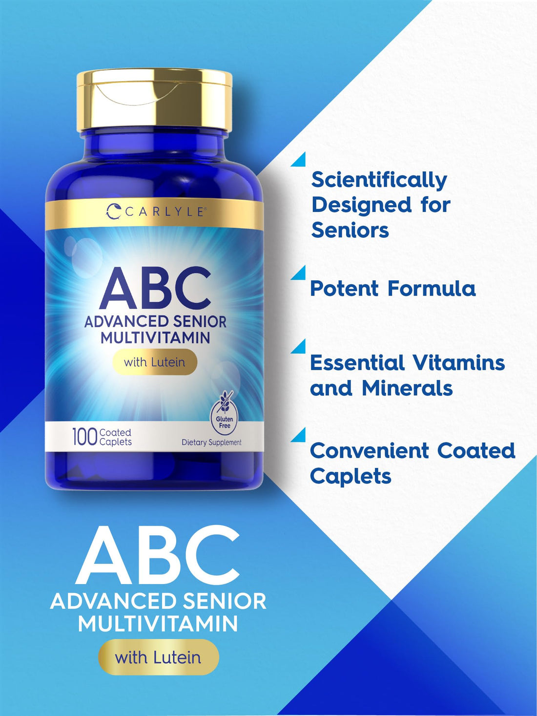 Carlyle Senior Multivitamin for Over 60 | 100 Caplets | with Lutein & Lycopene | ABC Advanced Supplement for Men and Women | Non-GMO, Gluten Free