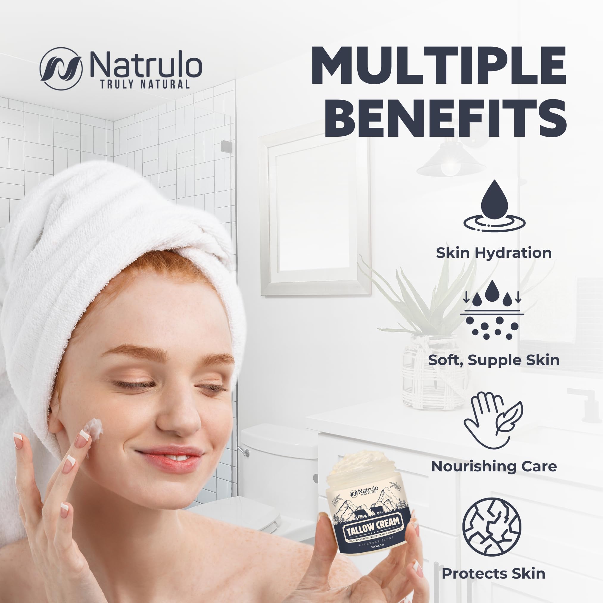 Beef Tallow Cream – All Natural Grass Fed Beef Tallow and Honey All Purpose Balm – Moisturizing Face and Body Lotion for Eczema, Cracked, Dry, Itchy, Irritated Skin – Skin Repair Skincare Made in USA