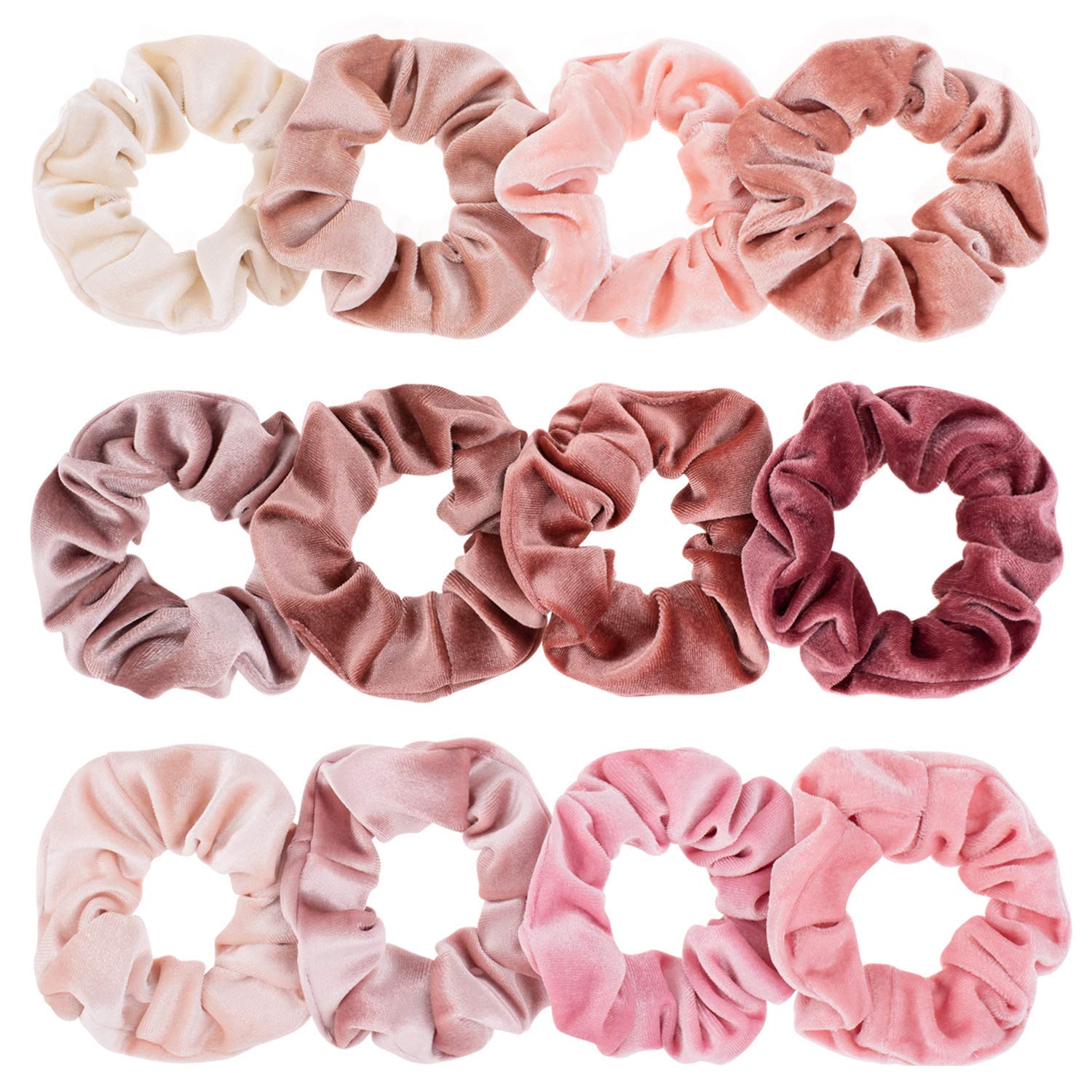 Whaline Blush Theme Hair Scrunchies Velvet Elastics Pink Lovers Scrunchy Bobbles Soft Hair Bands Hair Ties Hair Accessories For Women Or Girls (12 Blush)