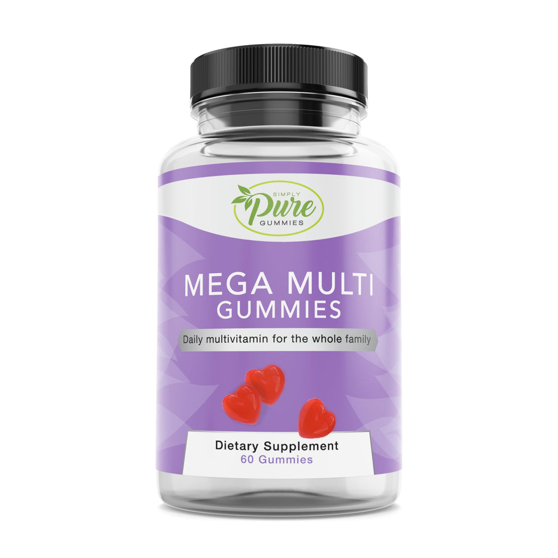 Pure By Nature Mega Multi Gummies, Natural Flavored Multi Vitamin Gummies for Women & Men, Dietary Supplement, Multivitamin for Men with Vitamins A, D2, C, E, K, Biotin, Folic Acid (60 Count)