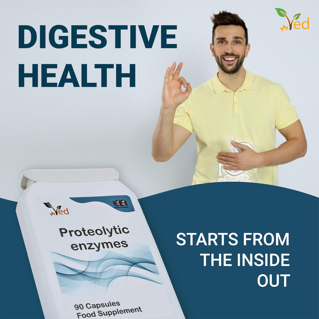 Ved Systemic Proteolytic Enzymes Complex, Mixed Enzyme Formula with Ginger 5 mg & Ionic Trade Minerals 15 mg 90 Capsule(3 Months Supply)