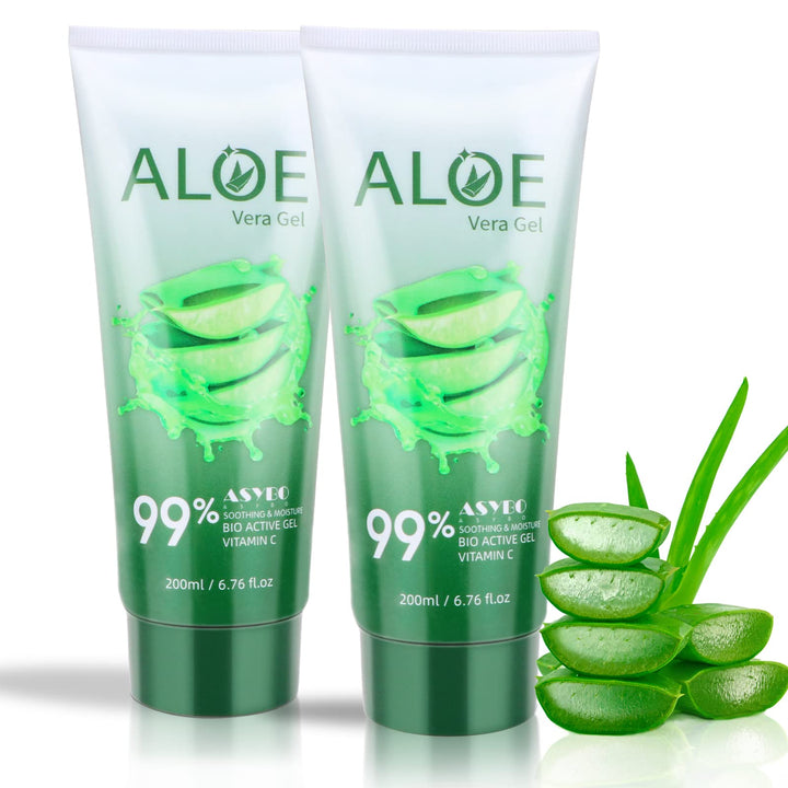 ASYBO 200x2 ML Aloe Vera Gel – 99% Organic Pure Aloe Vera Hydrating Face & Body Moisturizer, Natural Aloe Cream for Dry Skin, Sunburn, Acne, Soothing & Moisturizing