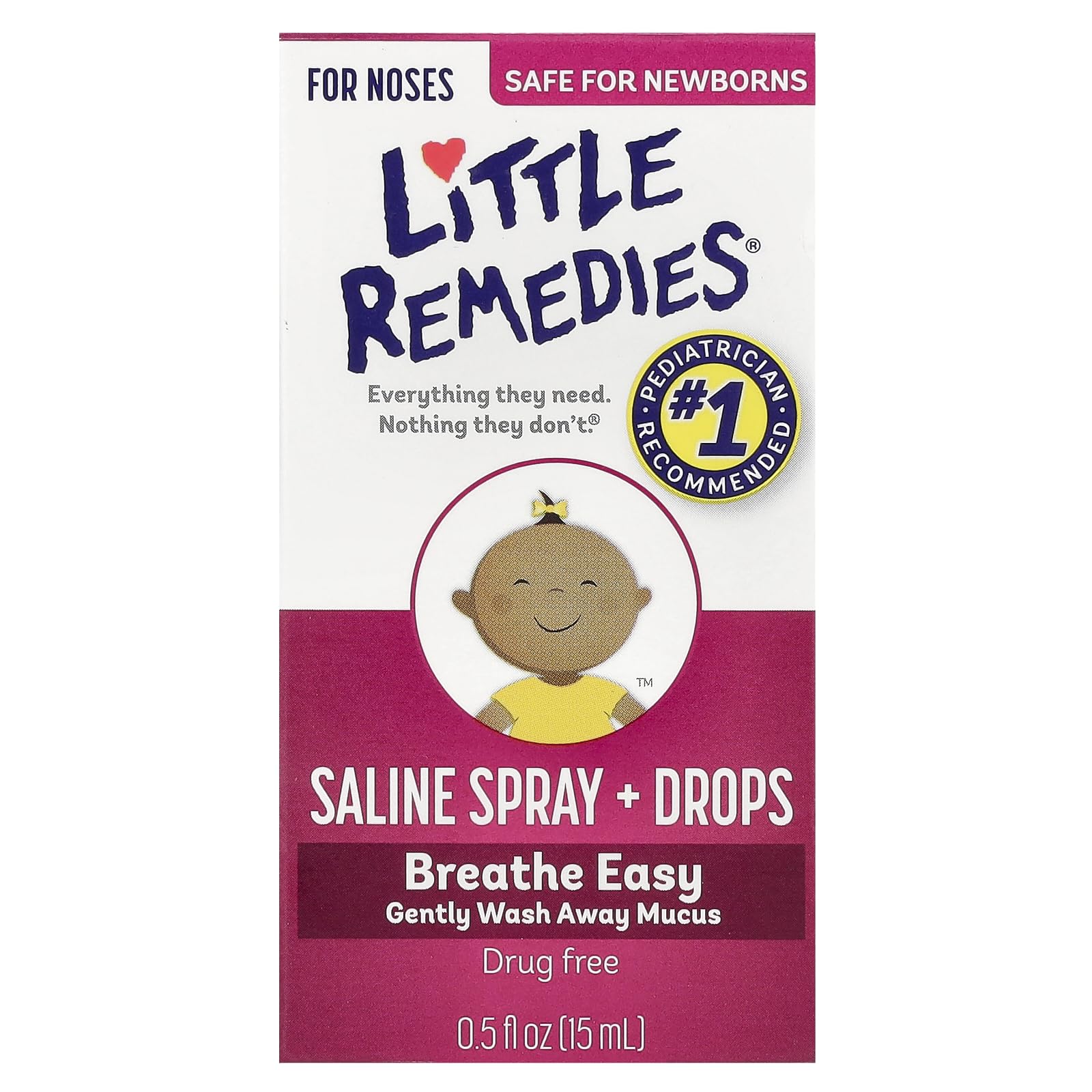 Little Remedies Saline Spray and Drops, Safe for Newborns, 0.5 fl oz