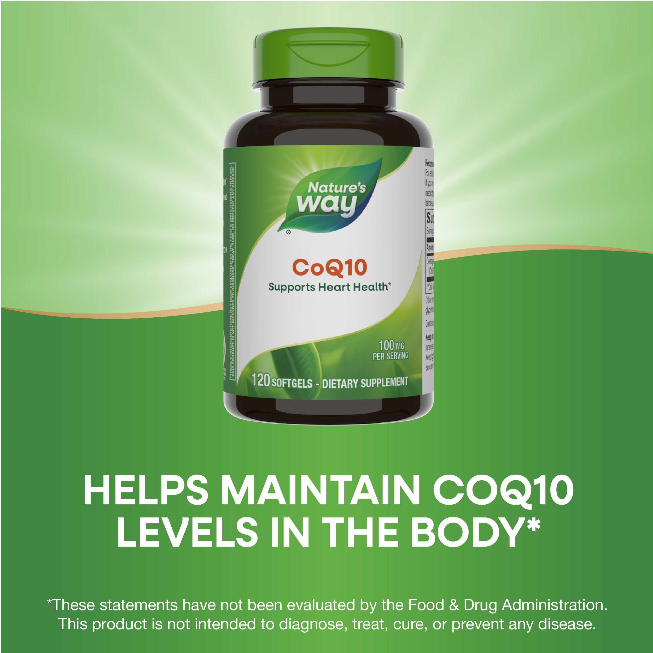 Nature's Way CoQ10 with Ubiquinone, Supports Heart Health*, Supports Cellular Energy Production*, 100 mg per Serving, 120 Softgels