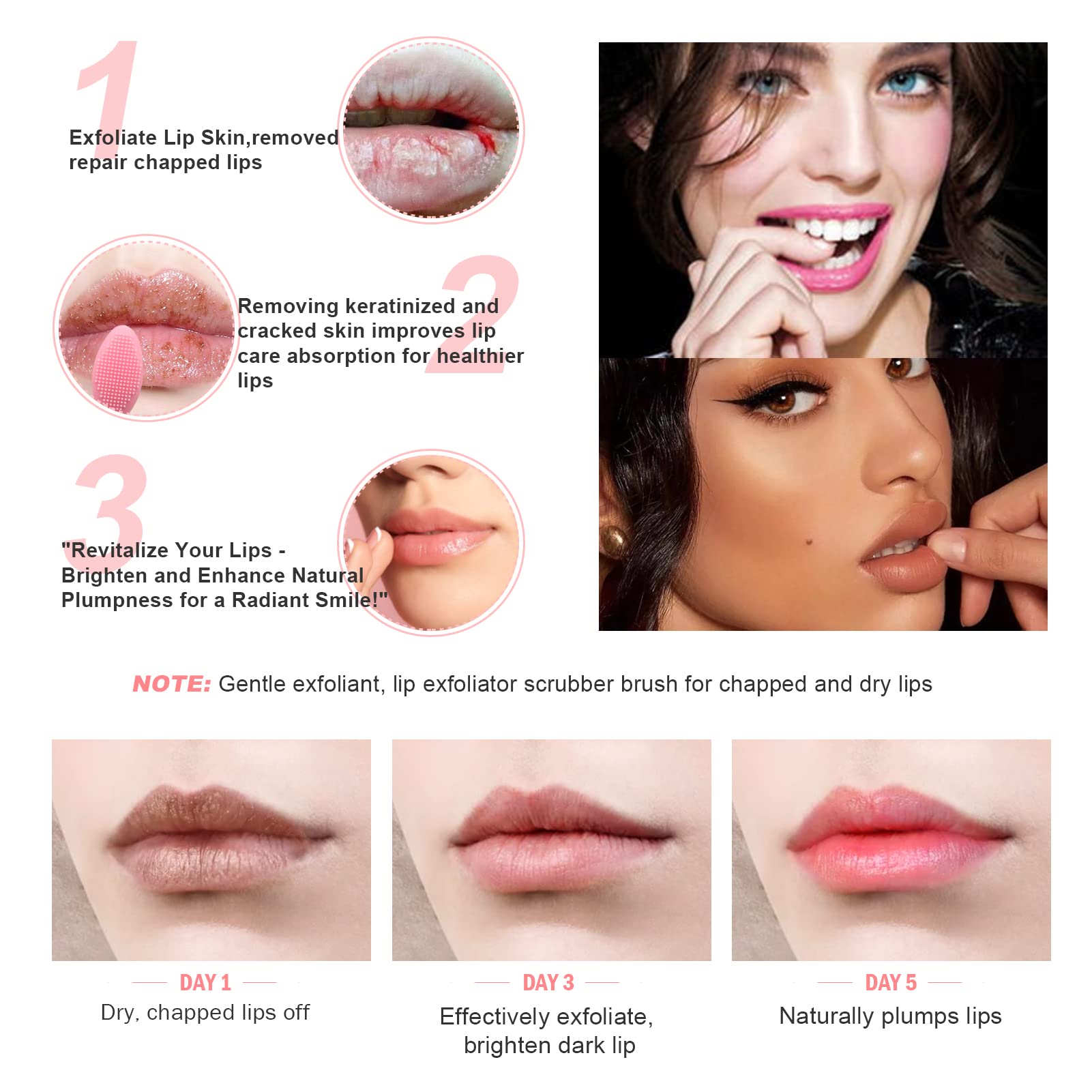 Lip Scrub Brush Lip Brush Tool,Double-Sided Silicone Exfoliating Lip Brush,Gentle Lip Exfoliator Scrubber Brush for Smooth,Soft,Bright,and Healthy Lips(3 PCS) 3 Colors