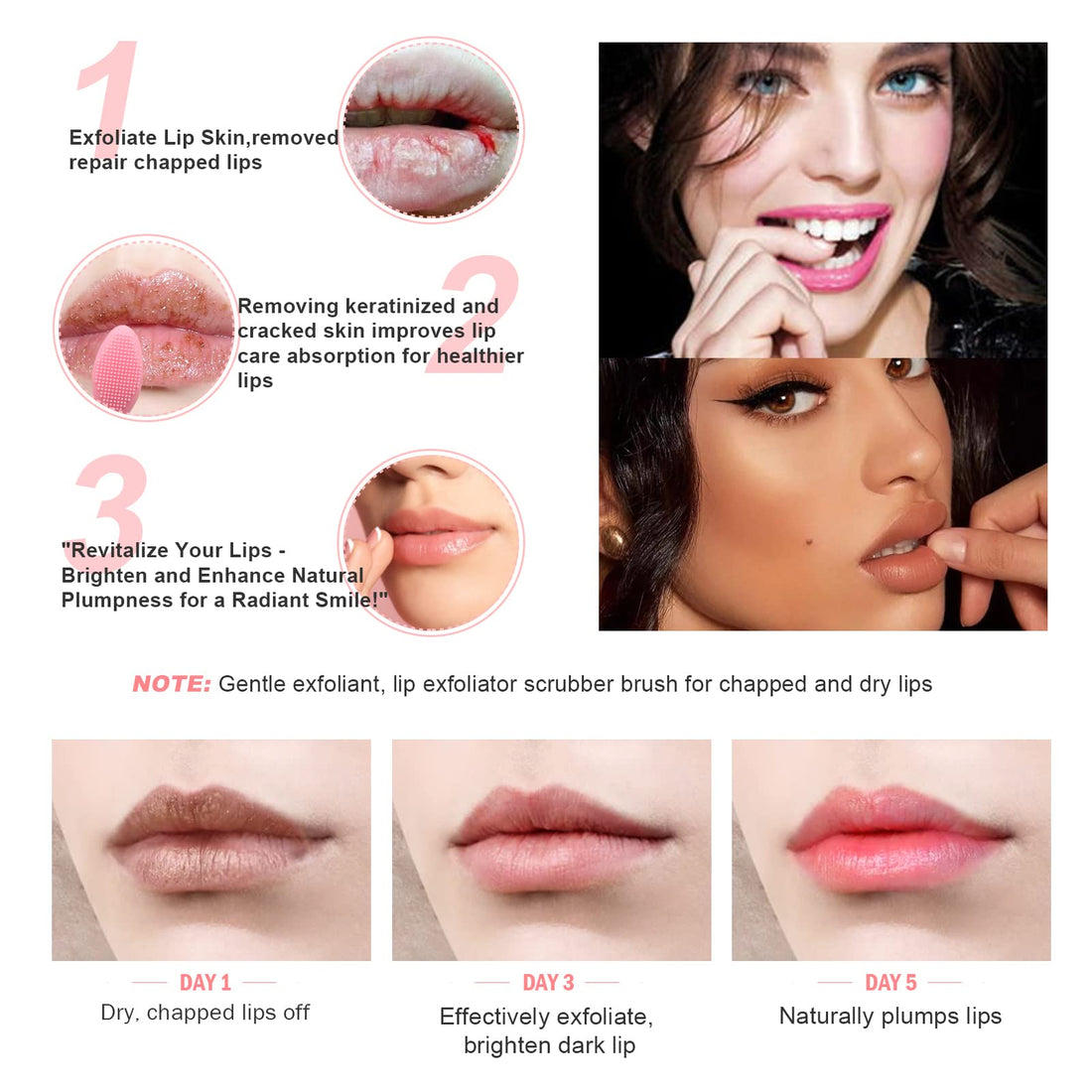 Lip Scrub Brush Lip Brush Tool,Double-Sided Silicone Exfoliating Lip Brush,Gentle Lip Exfoliator Scrubber Brush for Smooth,Soft,Bright,and Healthy Lips(3 PCS) 3 Colors