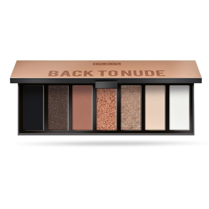 PUPA Milano Make Up Stories Compact Palette - Maximum Coverage - Pigmented 7-Pan Eyeshadow Palette - Filled With Mattes, Satins And Metallics - Creates Countless Looks - 001 Back To Nude - 0.469 Oz