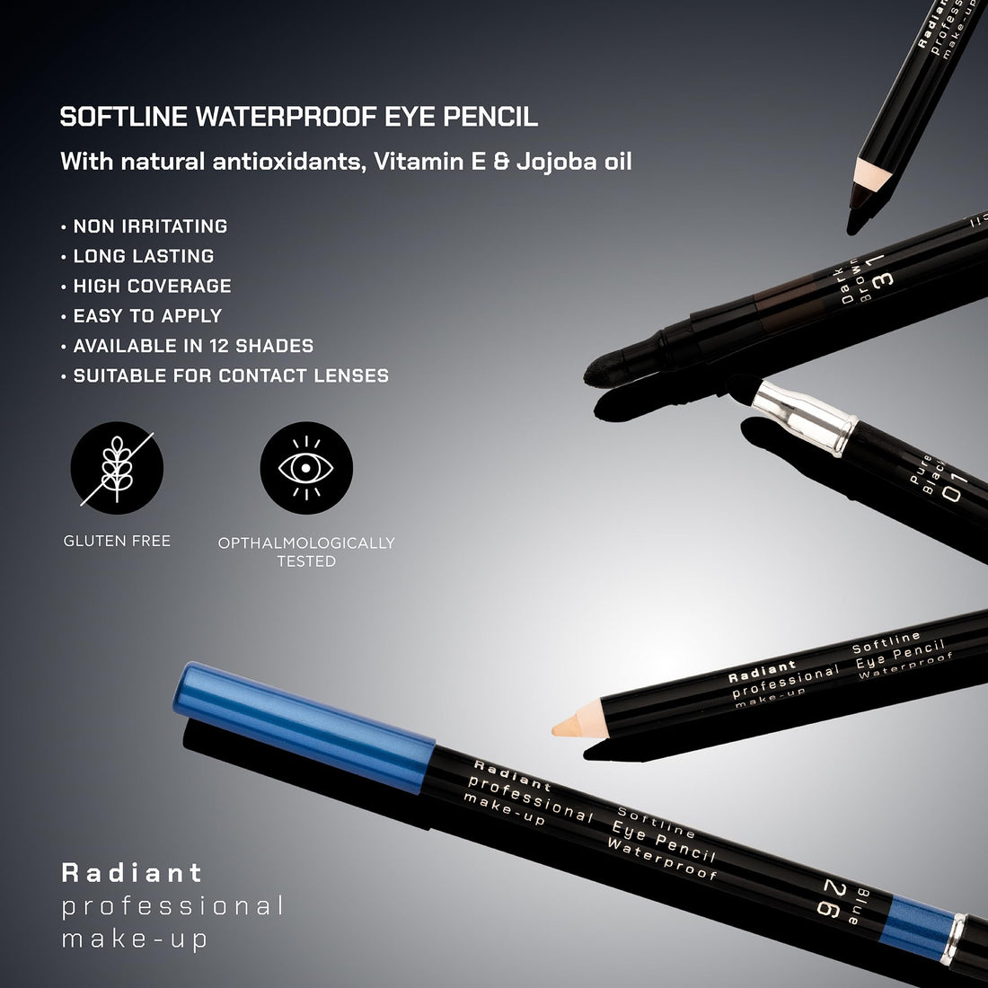 Radiant Professional Waterproof Eyeliner Pencil - Eyeliner Waterproof Smudge Proof for Woman - Long Lasting Under Eye Pencil for Smoky Eye - Soft Waterline Eye liner Smudger Tool, Chocolate (03)