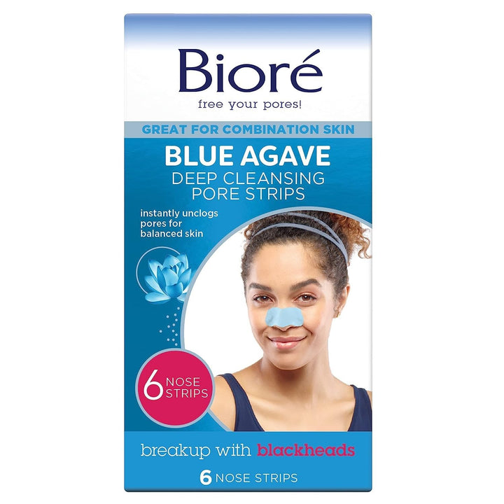 BiorÃƒ© Blue Agave Pore Strips 6Count for Nose & Combination Skin (cruelty free, vegan), 6Count