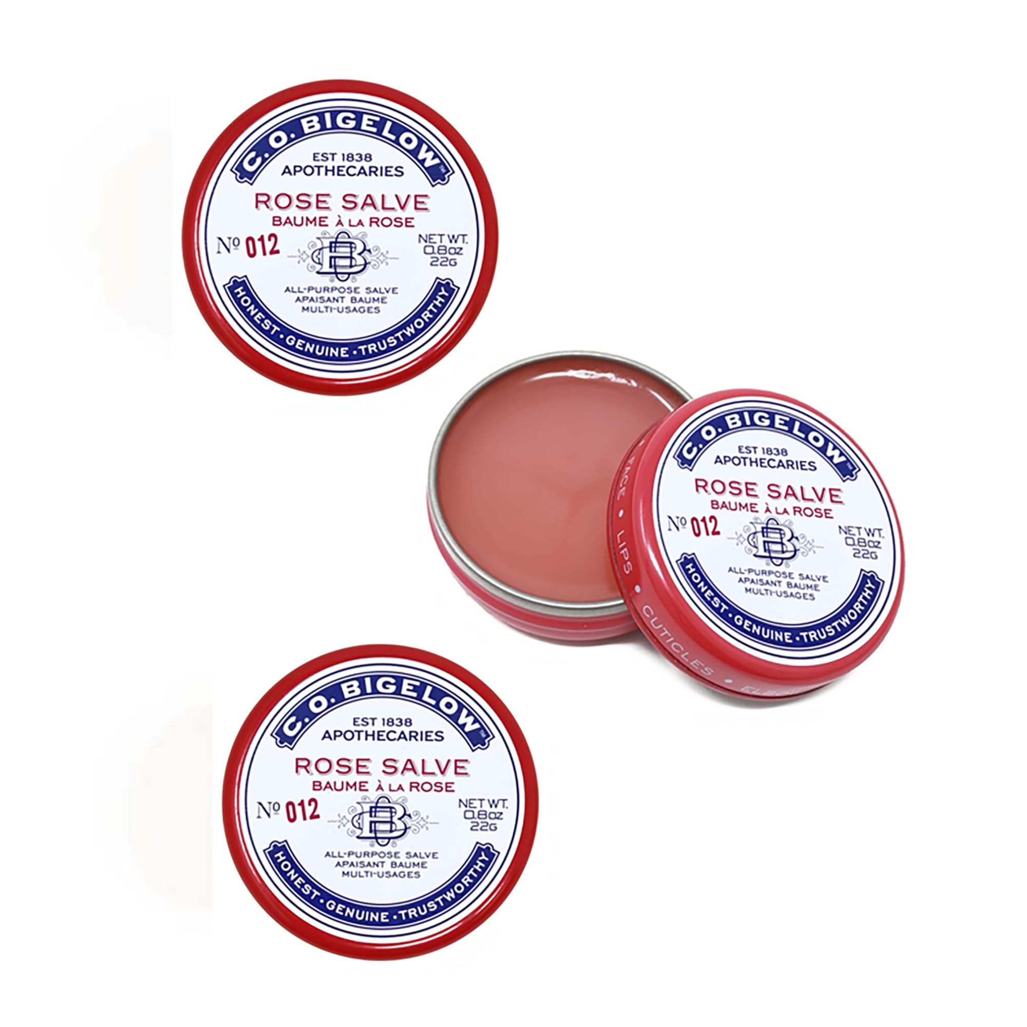 C.O. Bigelow All Purpose Salve Lip Balm Tins, Rose Salve Pack of 3 for Chapped Lips & Dry Skin - Moisturizing Lip, Cuticle 0.8 oz each