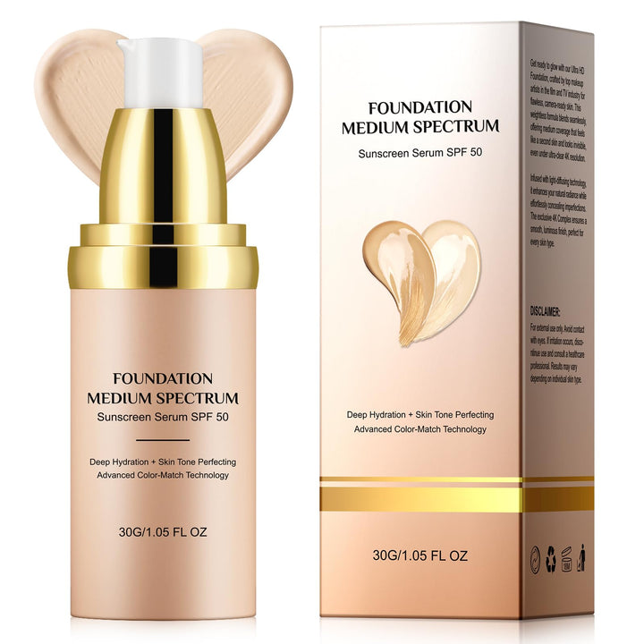 Color Changing Foundation with SPF 50 Sunscreen - 4-in-1 Hydrating, Lightweight Coverage & Glow Makeup | Longwear Waterproof for Daily Use, Gym & Travel - 30ml