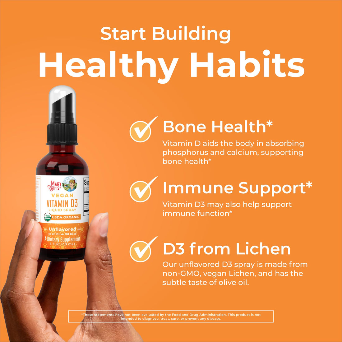 MaryRuth Organics Vitamin D USDA Organic | Vitamin D3 Liquid | Sugar Free | Liquid Vitamin D Spray Immune Support for Adults & Kids | Bone Health | Vit D3 | Vegan | Gluten Free | Non-GMO | 30 Servings
