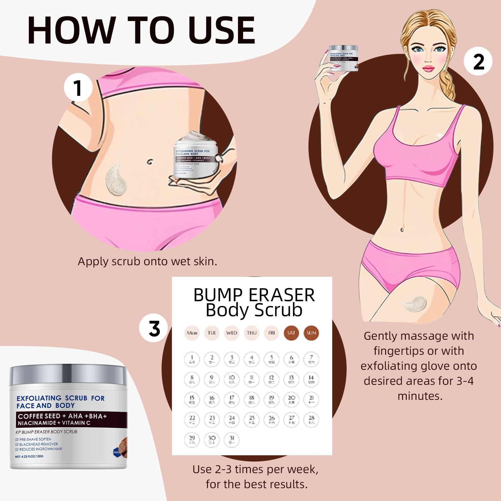 KP Bump Eraser Body Scrub with 10% AHA BHA Ingrown Hair Keratosis Pilaris Razor Bump Treatment Exfoliating Body Scrub Exfoliator Exfoliant Face Scrubs for Strawberry Leg Pre-shaven Blackhead 4.23OZ