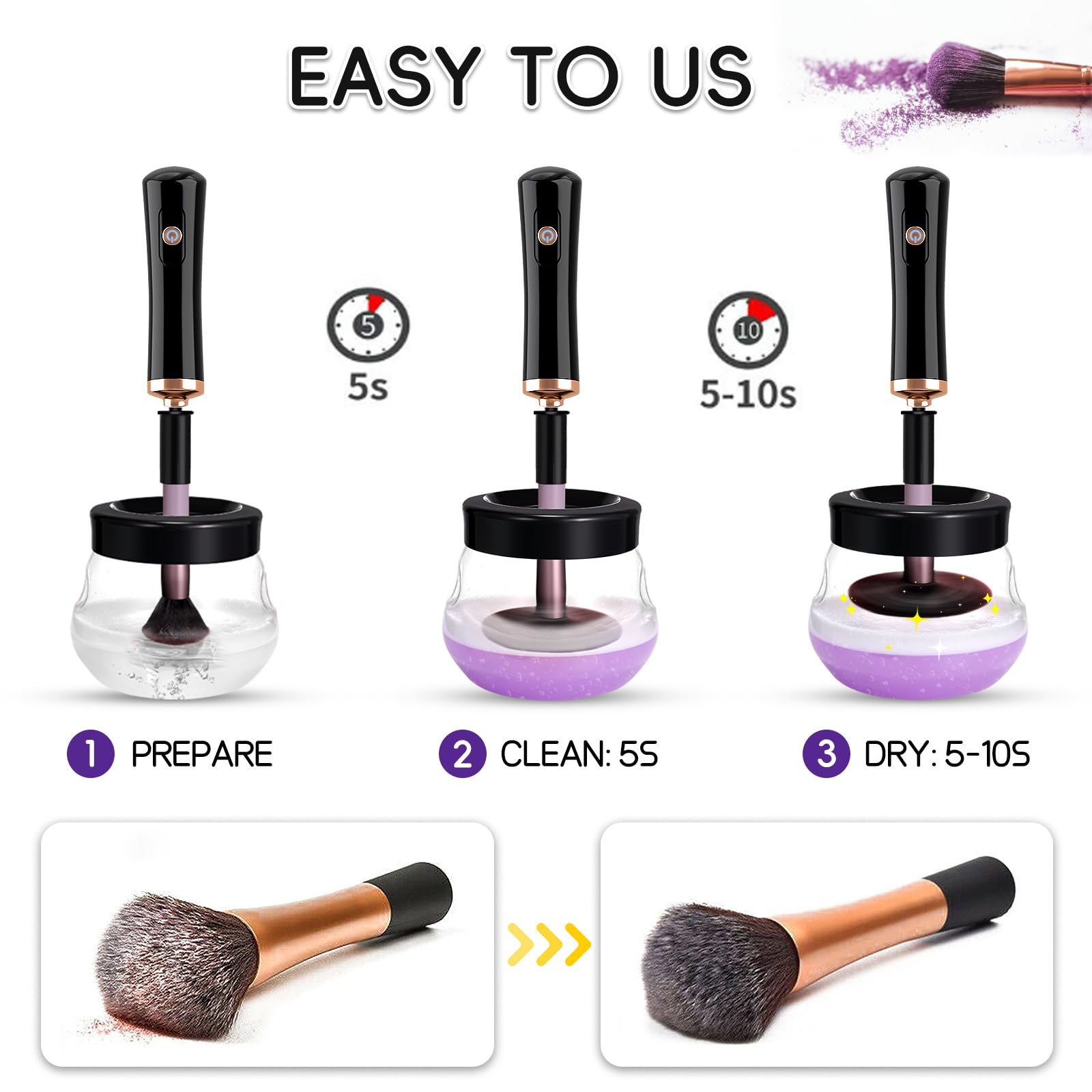 Pro 2019 Upgraded Electric Makeup Brush Cleaner and Dryer,DOTSOG Automatic Brush Spinner for all brushes,Wash and Dry in Seconds,with 8 Size Rubber Collars