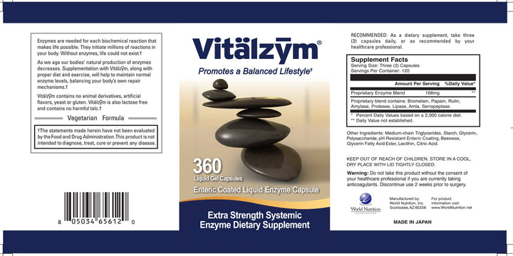 VITÄLZYM Proteolytic Systemic Enzymes Liquid Gel Capsules with Serrapeptase, Immune and Joint Support, Natural Ache Relief Plus Fertility Supplement (360 Capsules)