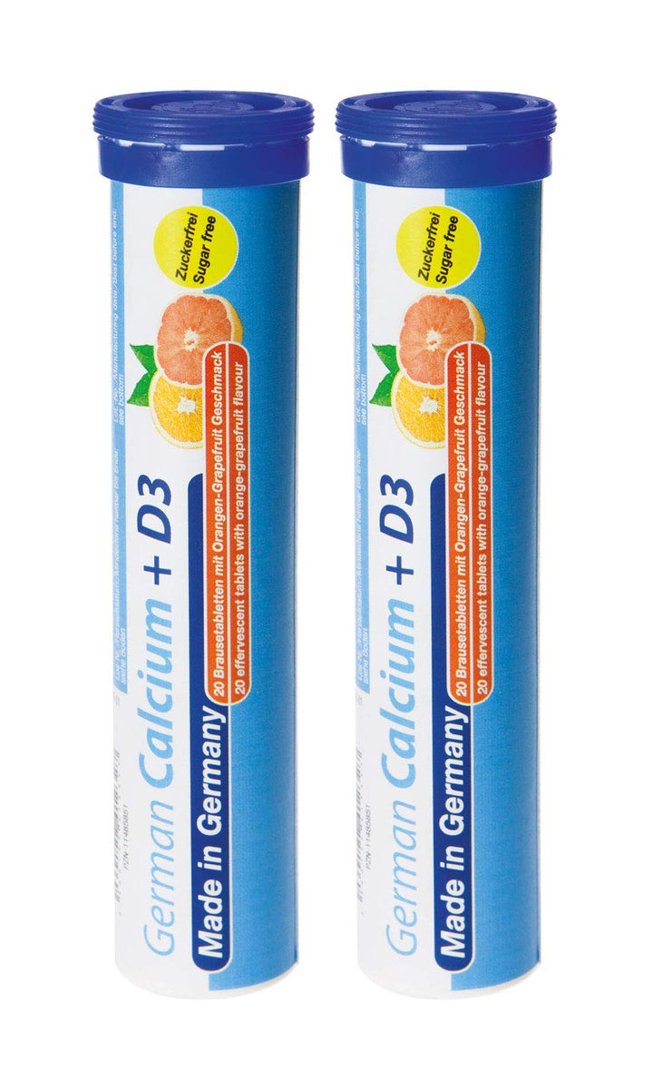 German Calcium + VIT. D - 40 Vegetarian Drink Effervescent Tablets - Orange-Grapefruit Flavor - Made in Germany