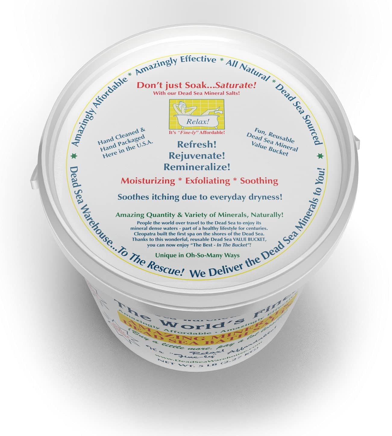 Dead Sea Warehouse-Amazing Minerals Dead Sea Bath Salts,100% Full Mineral Therapeutic Bath Salts, Detoxifying & Moisturizing, Exfoliating for Dry Skin, Unscented(5 lbs)