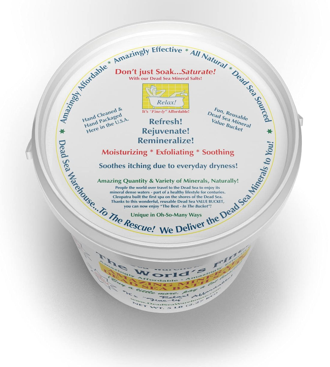 Dead Sea Warehouse-Amazing Minerals Dead Sea Bath Salts,100% Full Mineral Therapeutic Bath Salts, Detoxifying & Moisturizing, Exfoliating for Dry Skin, Unscented(5 lbs)