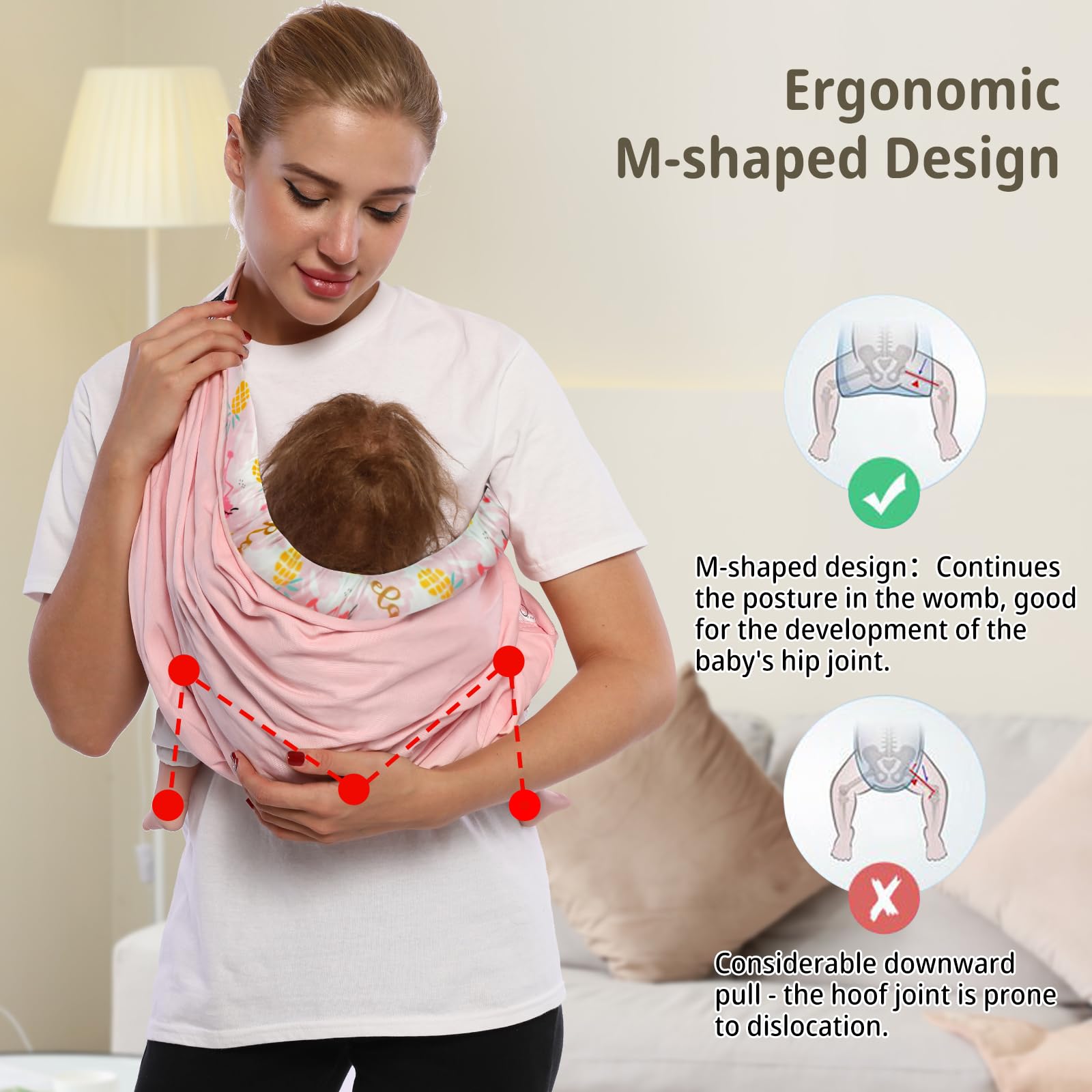 Baby Carrier by Cuby, Natural Cotton Baby Wraps Sling Baby Holder Extra Comfortable for Easy Wearing Carrying for Newborn, Soft and Adjustable Newborn and Toddler Carrier Slings (Pink Flamingo)