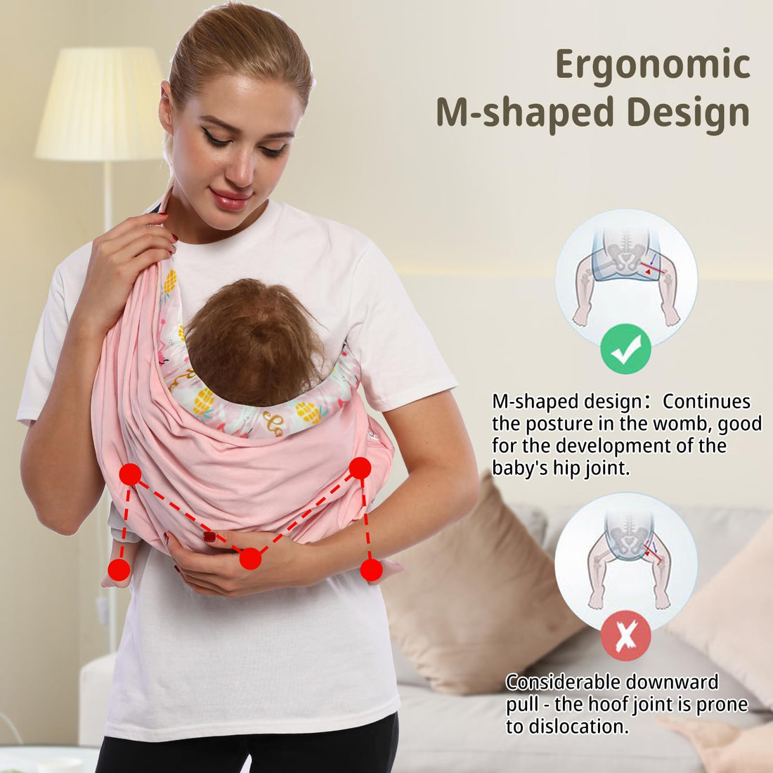 Baby Carrier by Cuby, Natural Cotton Baby Wraps Sling Baby Holder Extra Comfortable for Easy Wearing Carrying for Newborn, Soft and Adjustable Newborn and Toddler Carrier Slings (Pink Flamingo)