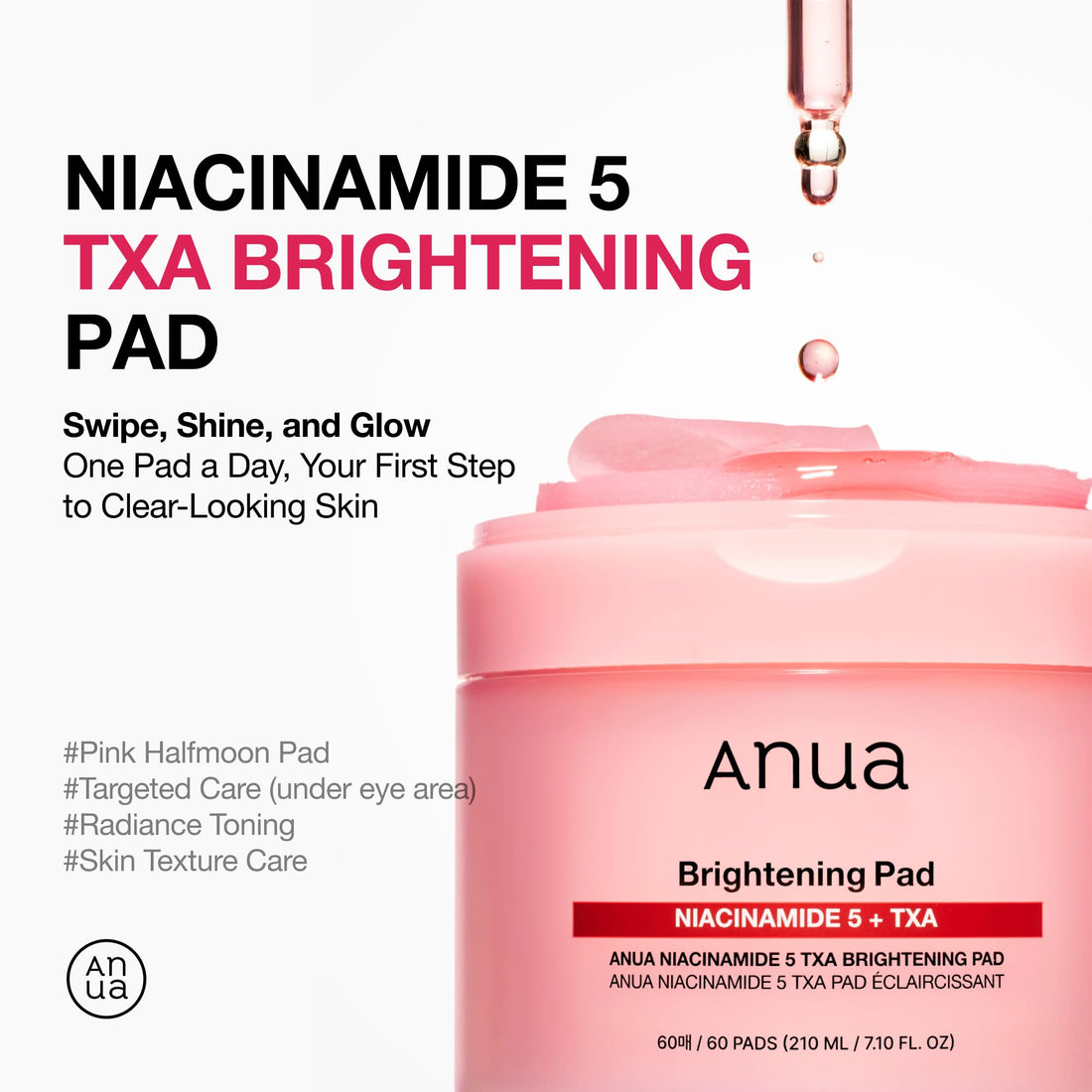 Anua Niacinamide 5 TXA Toner Pads – Hydrating Facial Pad for Even-Looking Skin Tone & Daily Radiance Care, Glow up Under-Eye with Tranexamic Acid, Korean Skin Care (210ml, 60 Pads)
