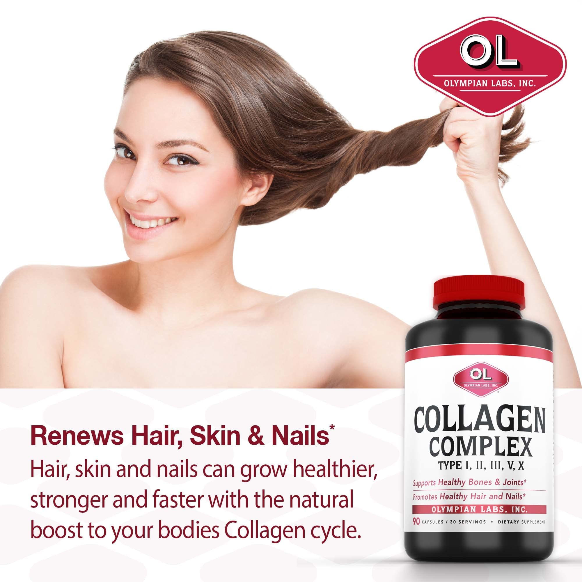 Olympian Labs Multi Collagen Complex Type I, II, III, V, X, Hair, Nails, Joint, Gut Health, 90 Caps, 30-Day Supply