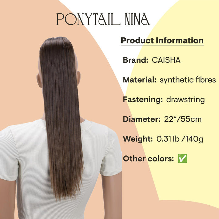 PRTTYSHOP 22 Hairpiece Ponytail Extension Drawstring Voluminous Straigth Brown Mix PH521