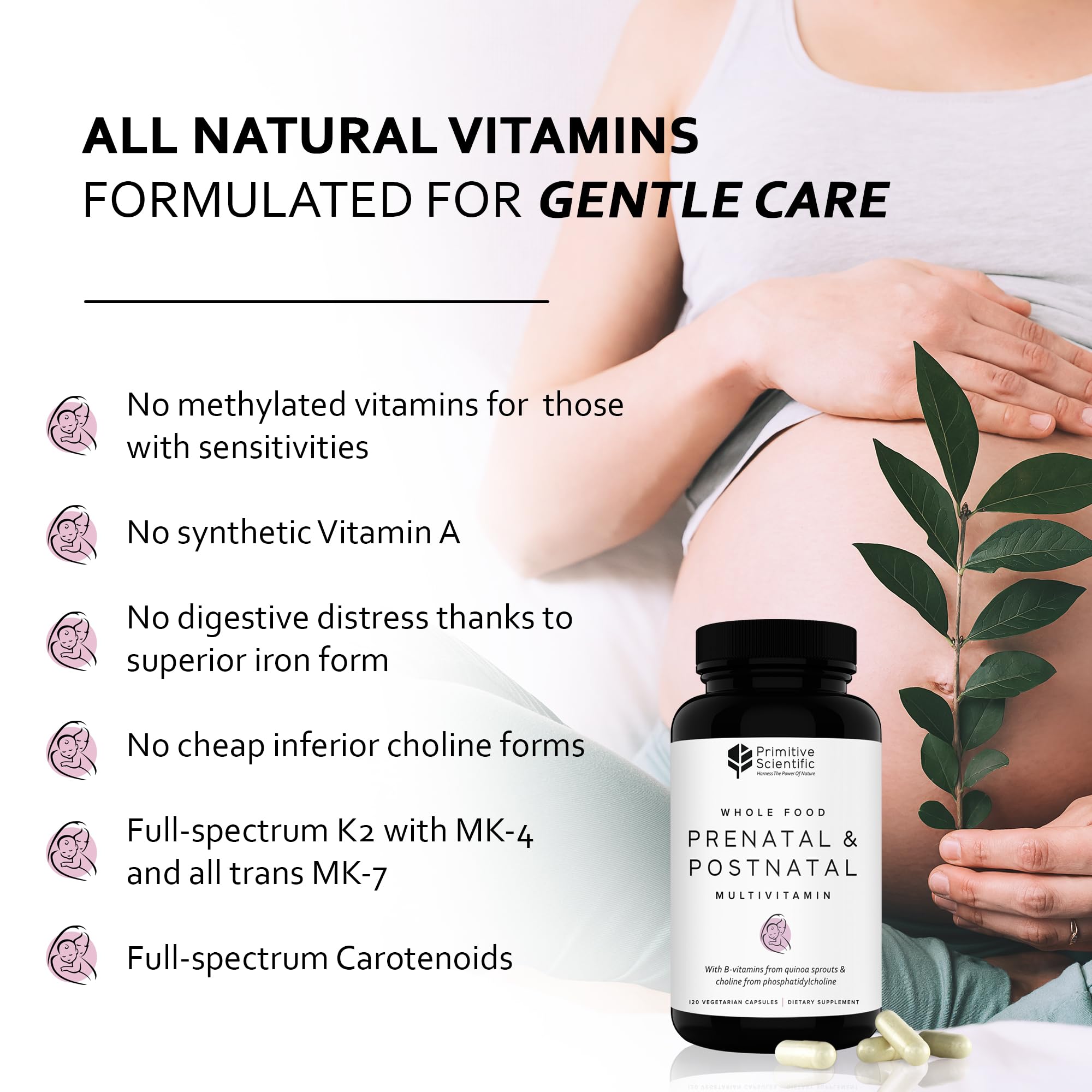 Primitive Scientific Prenatal and Postnatal Multivitamin for Women, with Vitamins A, B, C, D, E, Iodine, and Ginger for Mother & Baby Support, Non-GMO, Gluten-Free (120ct)