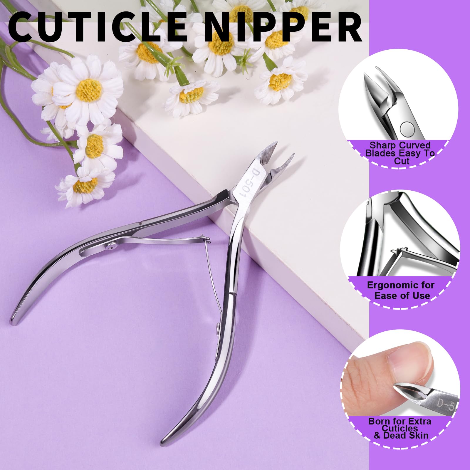 Teenitor Cuticle Remover with Cuticle Pusher and Cuticle Cutter, Cuticle Trimmer Cuticle Nippers Nail Clippers for Women, Pedicure Tools for Fingernails Toenails