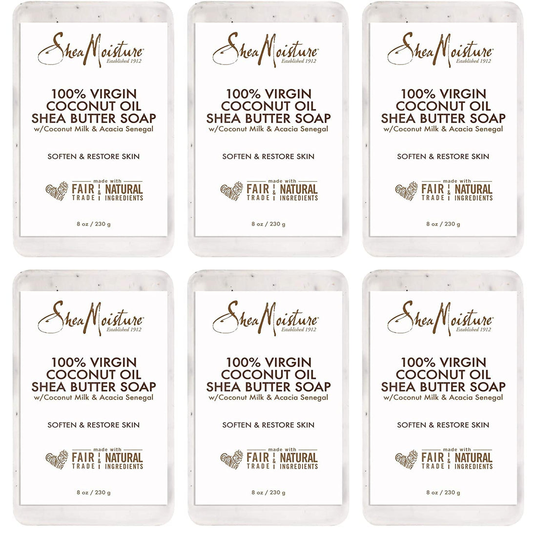 Shea Moisture Soap 8 Ounce Bar 100% Virgin Coconut Oil & Shea (236ml) (6 Pack)