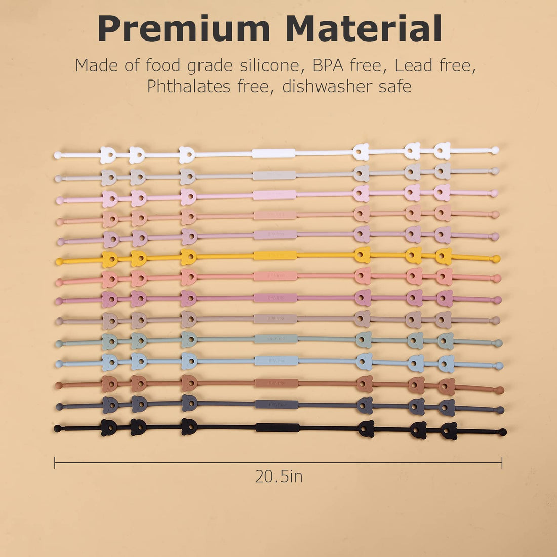 Eoopoon 4 Pack Toy Safety Straps, Stretchable Silicone Pacifier Chains, Adjustable Baby Bottle Toy Teethers Harness Strollers Straps for High Chair, Hanging Baskets, Cribs, Car Seat, Shopping Trolley