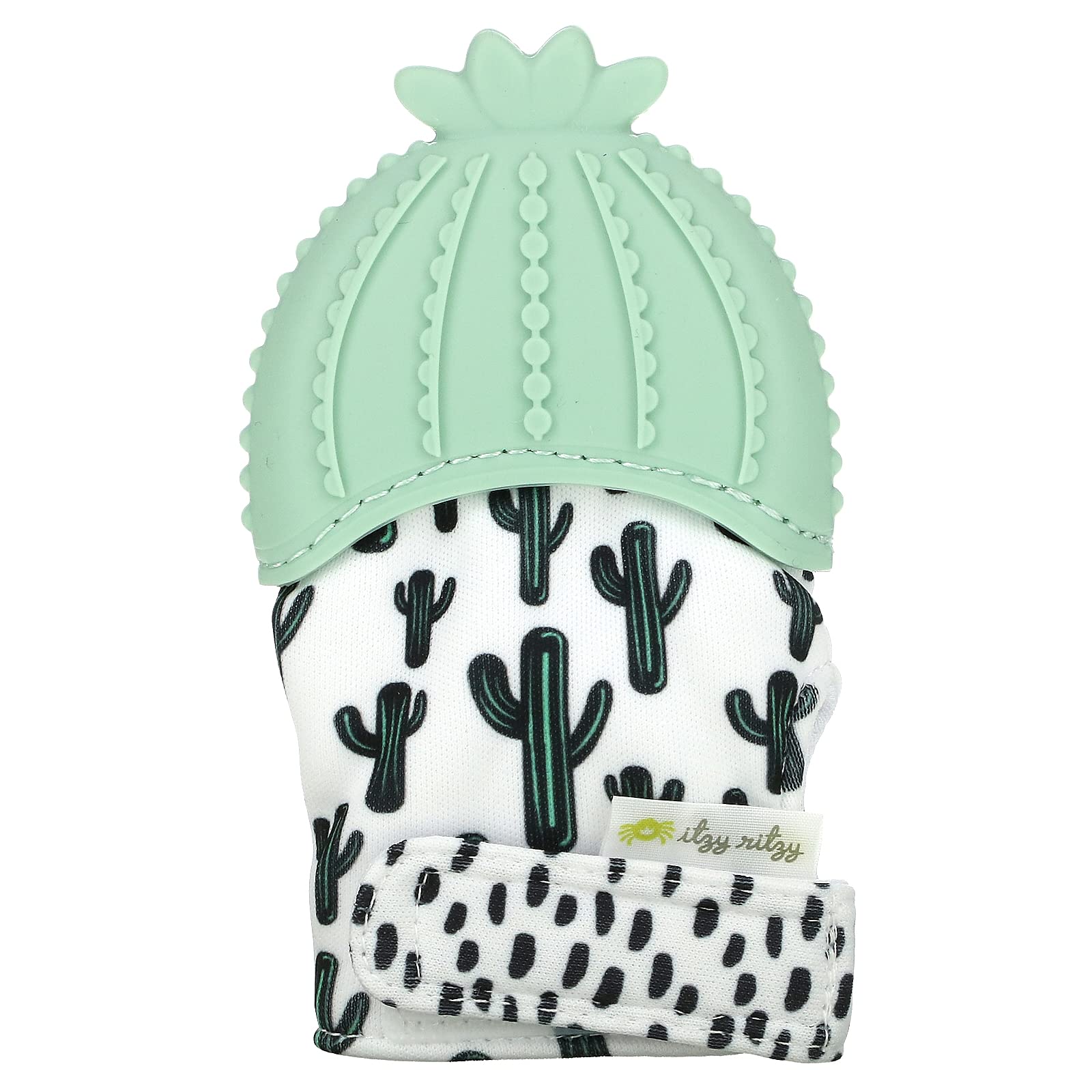 Itzy Ritzy Silicone Teething Mitt - Soothing Infant Teething Mitten with Adjustable Strap, Crinkle Sound & Textured Silicone to Soothe Sore & Swollen Gums - Baby Teething Toy For 3 Mos & Up, Cactus
