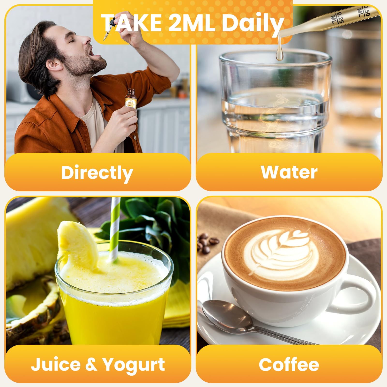 Liquid Iron Supplement for Women, Men & Kids, Liquid Iron Drops with Folate, Vitamin C, B6, B12 for Anemia, Red Blood Cell, Energy Support, Pineapple Flavor, 2 Fl Oz