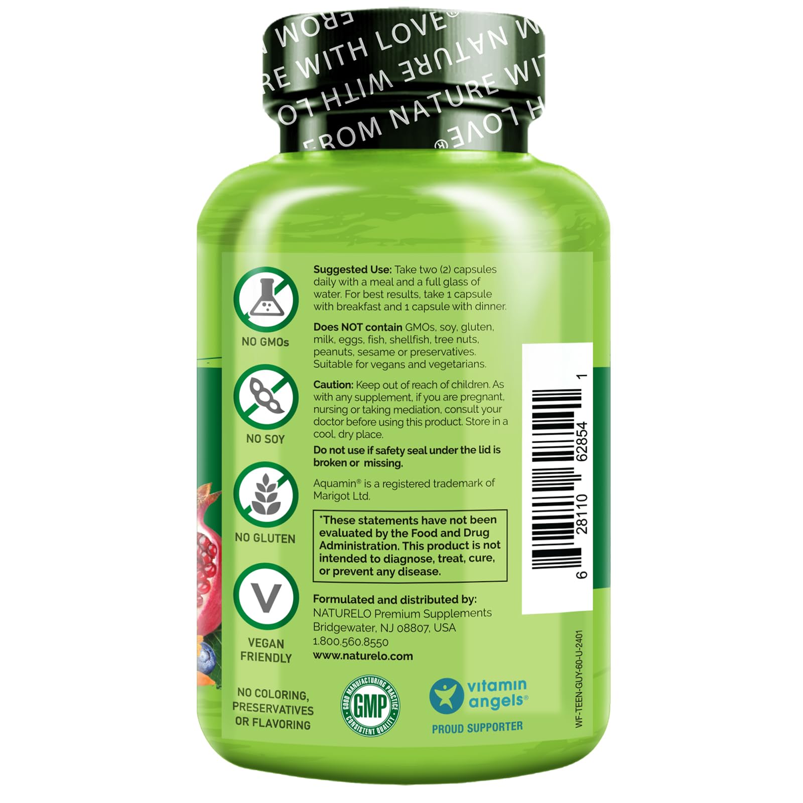 NATURELO Whole Food Multivitamin for Teenage Boys - Vitamins and Minerals Supplement for Active Kids - with Plant Extracts - Non-GMO - Vegan & Vegetarian - 60 Capsules